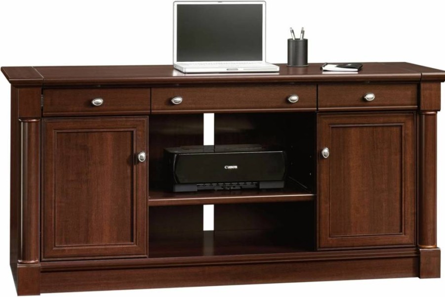 Sauder Palladia Credenza Desk in Select Cherry Finish - Modern Cherry Wood Home Office Furniture by Sauder