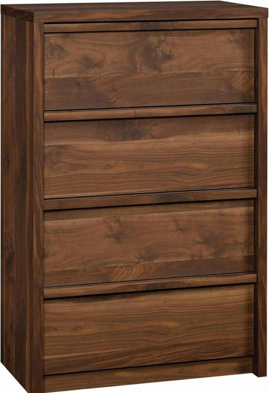 Sauder Harvey Park 4-Drawer Dresser, Grand Walnut Finish, Wood Chest of Drawers for Bedroom Storage