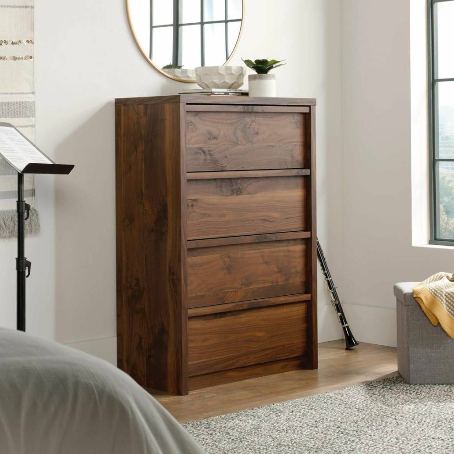Sauder Harvey Park 4-Drawer Dresser, Grand Walnut Finish, Wood Chest of Drawers for Bedroom Storage