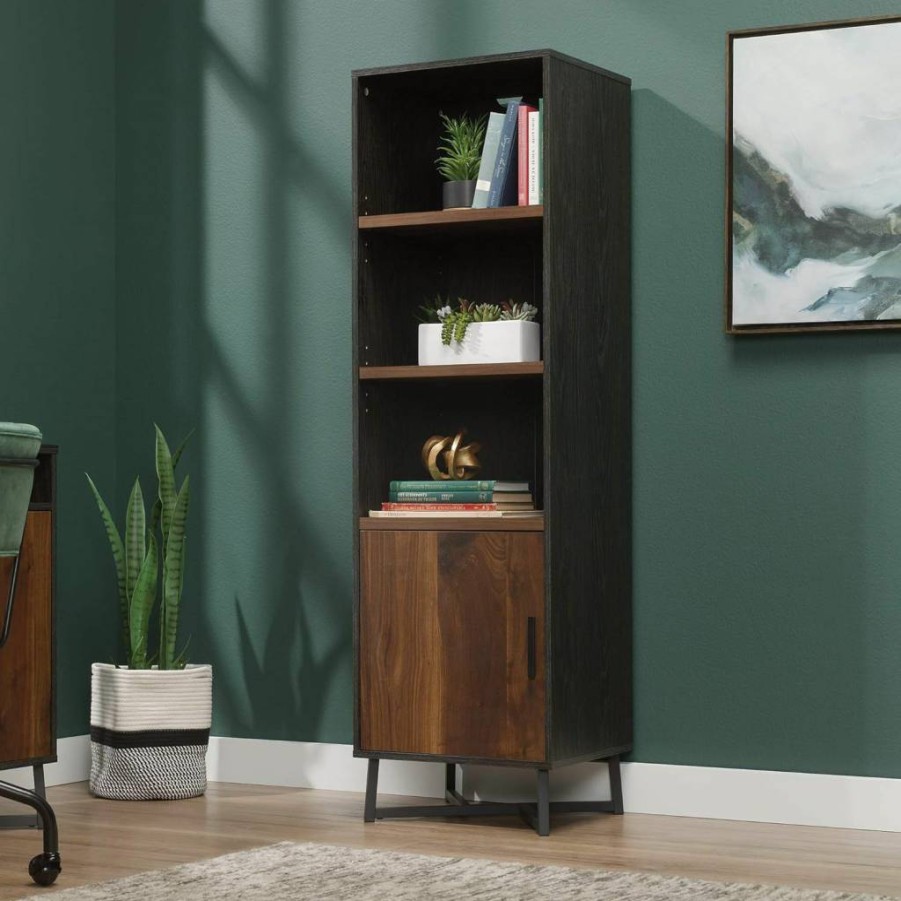 Sauder Brew Oak 3-Shelf Industrial Bookcase with Door - Canton Lane Storage Shelf for Home Office