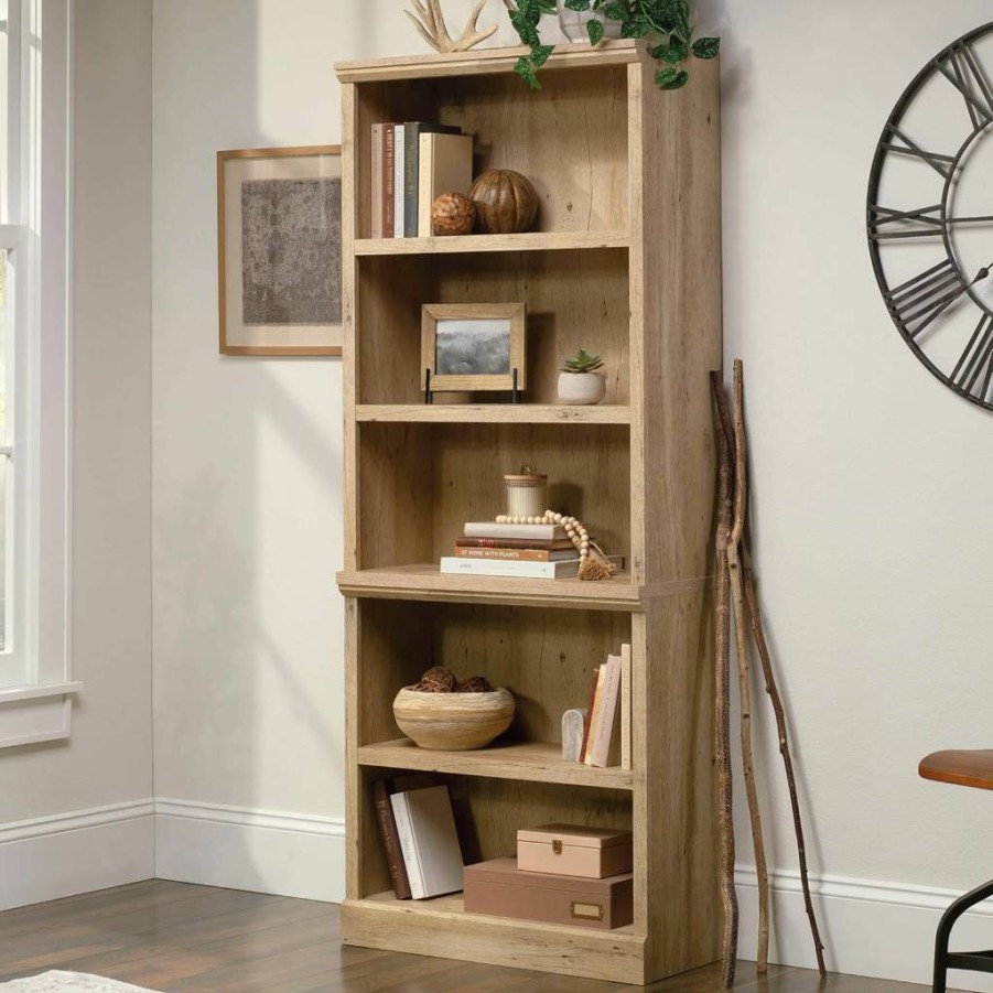 Sauder Aspen 5-Shelf Adjustable Bookcase in Prime Oak Finish – Sturdy Storage for Home & Office