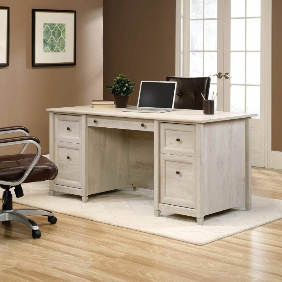 Sauder 65" Executive Desk with Storage in Chalked Chestnut - Home Office Desk for Modern Workspaces