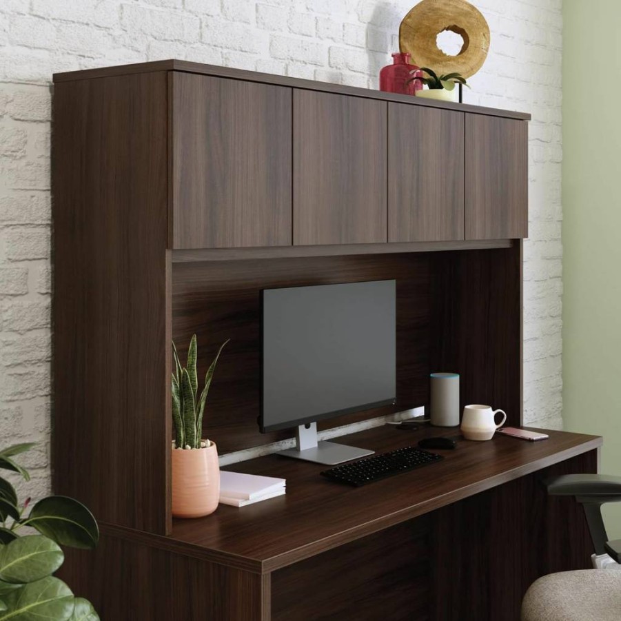 Sauder Noble Elm 60" W x 36" H Office Hutch with Affirm Collection - Modern Workspace Storage Solution