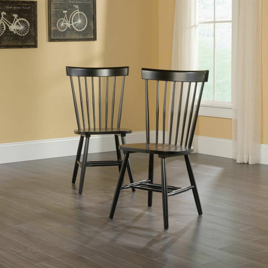 Sauder New Grange Black Spindle Back Chair, 20.47" W x 21.26" D x 36.22" H, Modern Dining Chair with Sturdy Finish