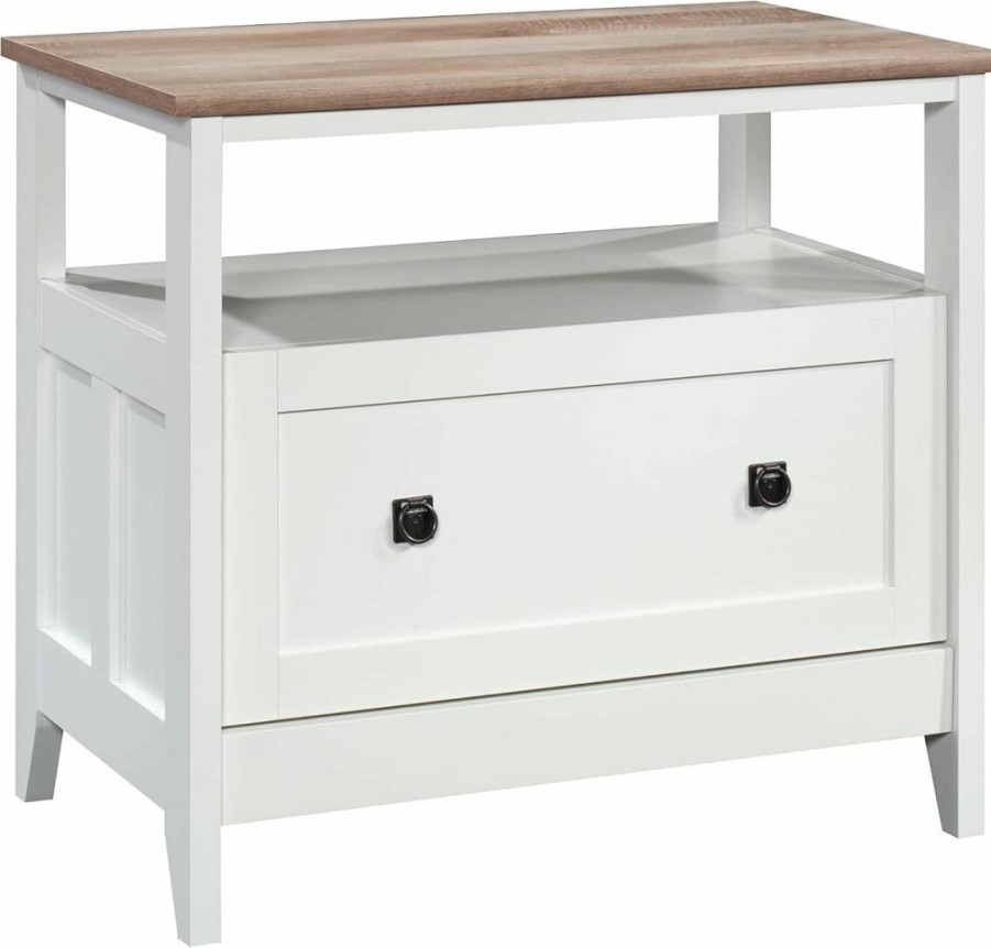 Sauder August Hill 1-Drawer Legal Size Filing Cabinet with Open Shelf in Soft White Finish - Compact Home Office Storage Solution