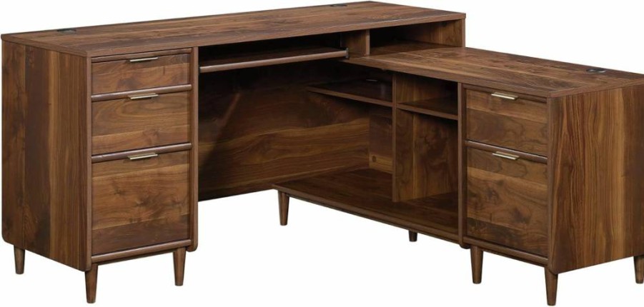 Sauder Clifford Place L-Shaped Desk, Grand Walnut Finish, 59.06" Length, 53.54" Width, 30.2" Height, Home Office Desk