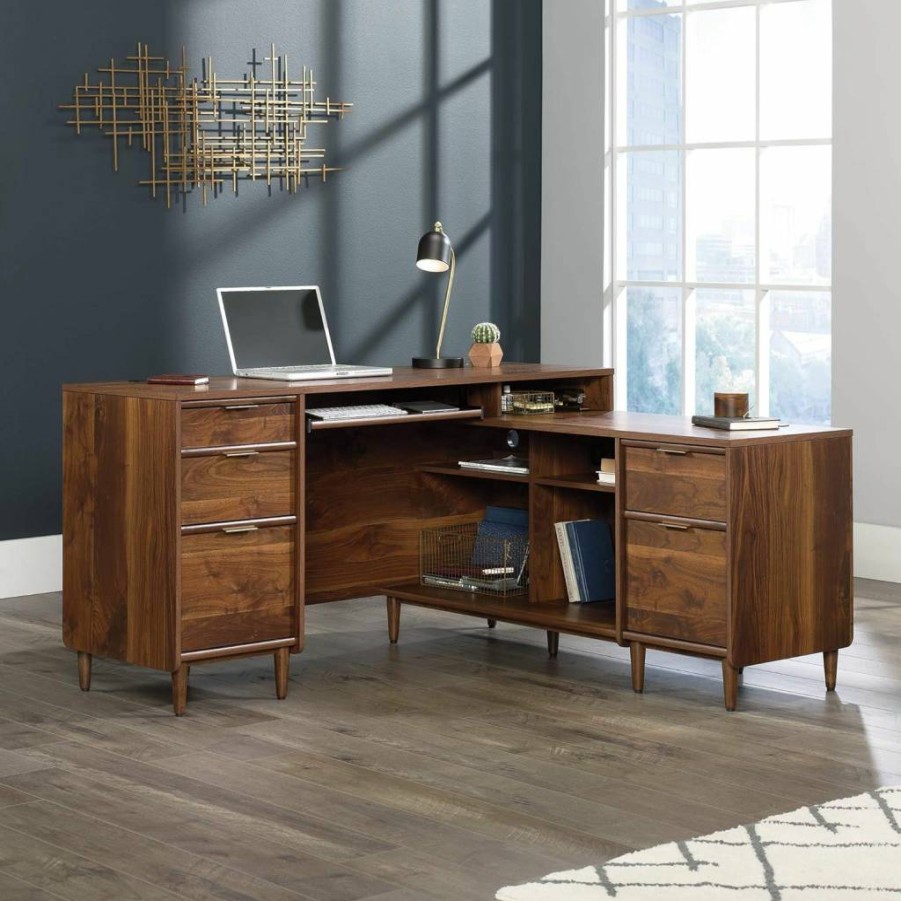 Sauder Clifford Place L-Shaped Desk, Grand Walnut Finish, 59.06" Length, 53.54" Width, 30.2" Height, Home Office Desk
