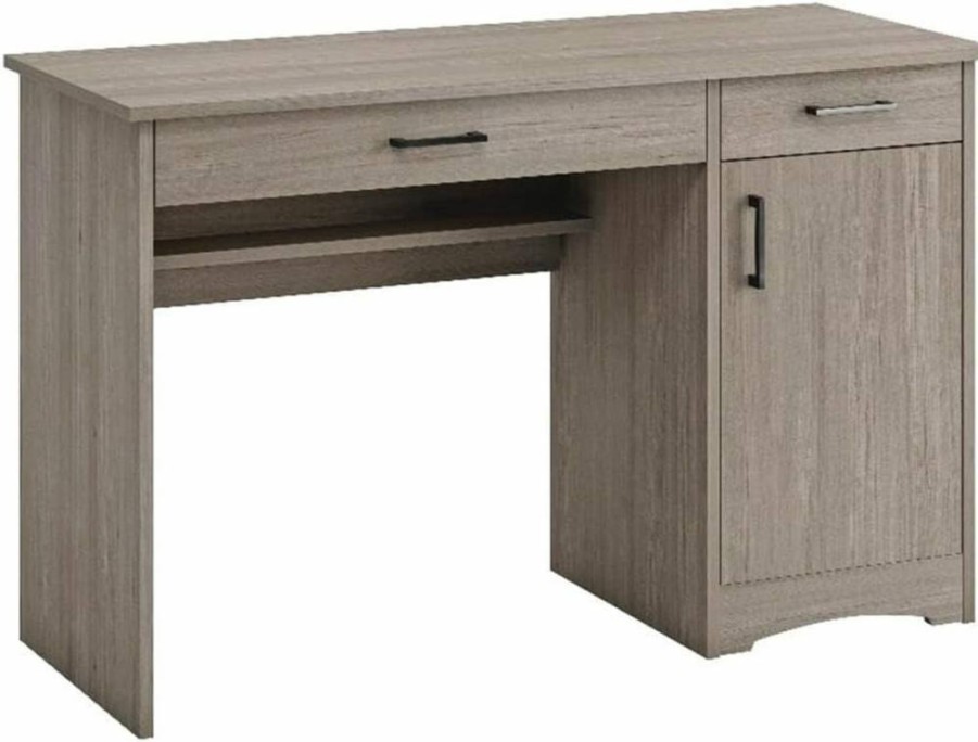 Sauder Summer Oak Study Desk with Storage Drawers - Compact Writing Desk for Bedroom or Home Office