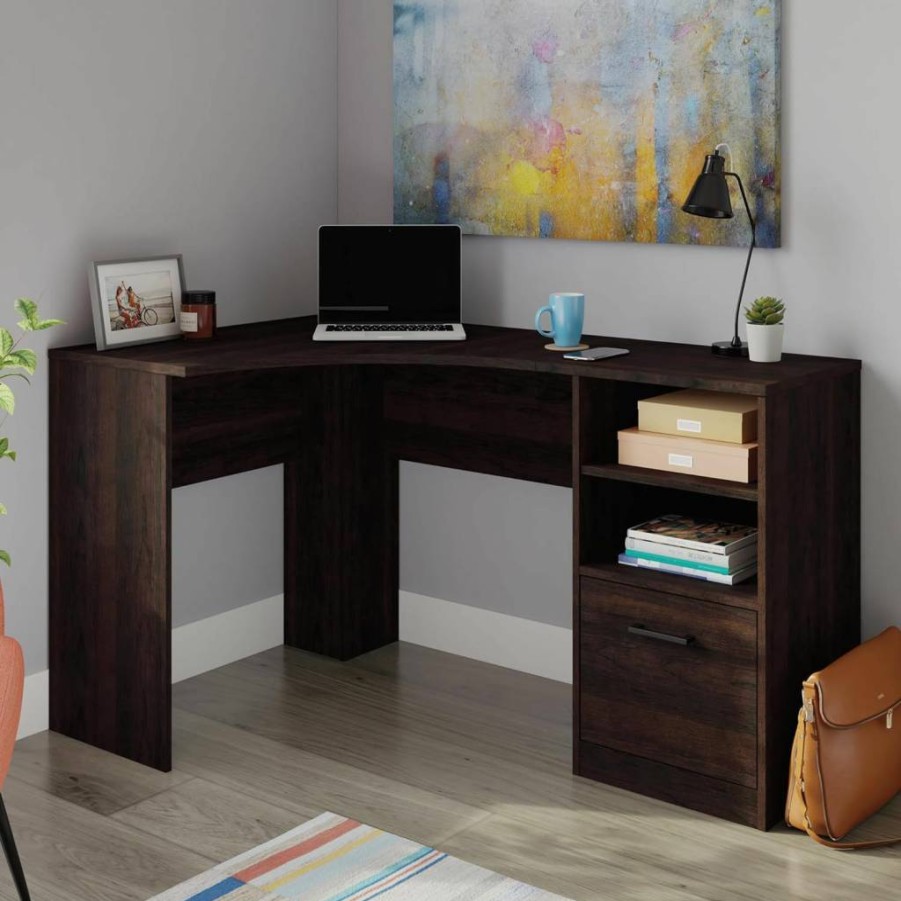 Sauder Beginnings Cinnamon Cherry Corner Desk for Home Office Workspace
