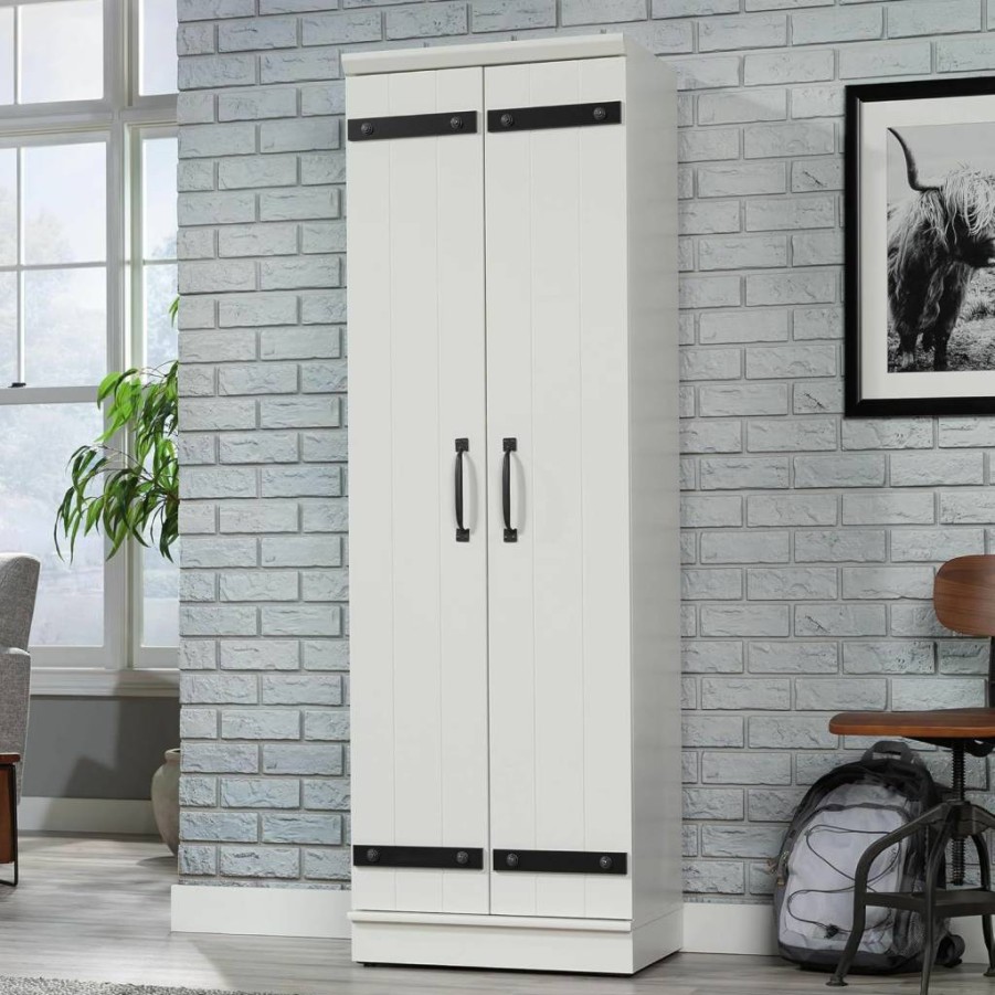 Sauder Salt Oak 2-Door Farmhouse Pantry Cabinet with Storage, Homeplus Collection