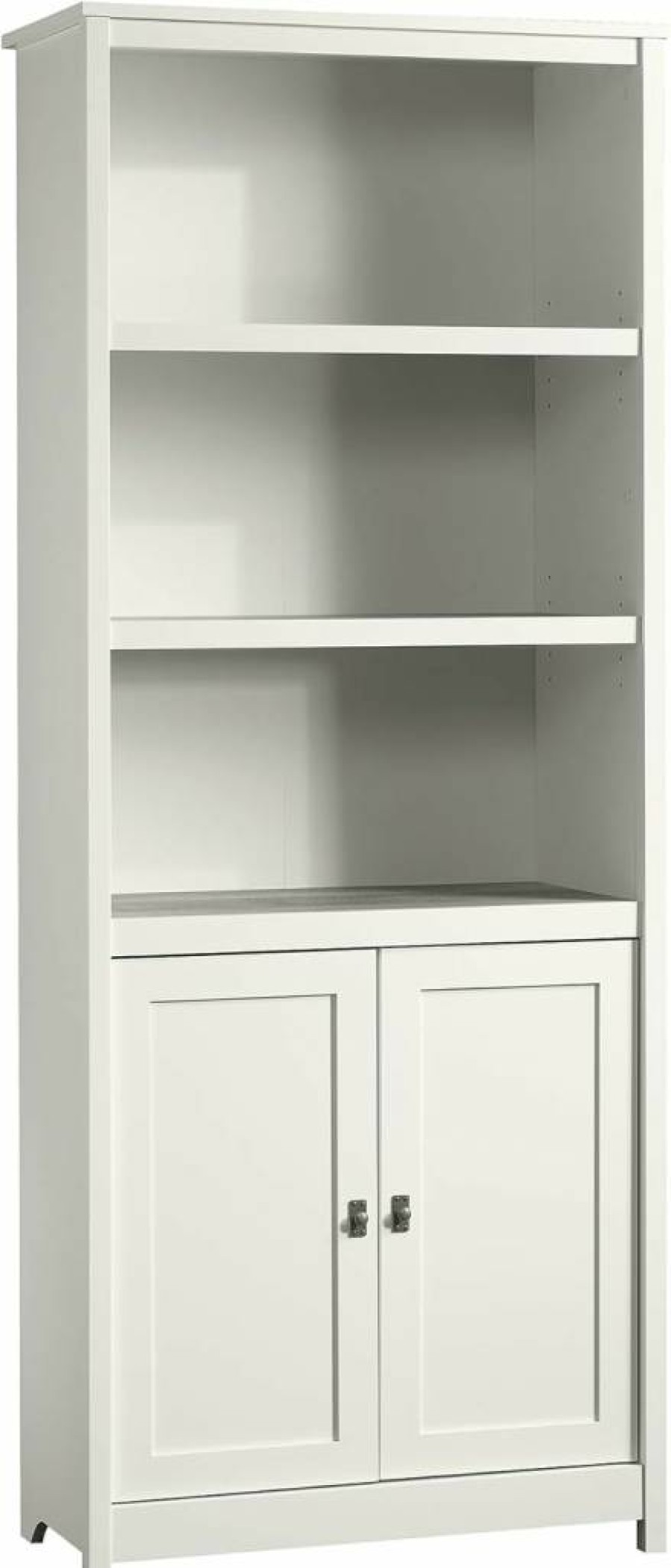 Sauder Cottage Road Library Bookcase with Doors, Adjustable Shelves & Storage in Soft White Finish