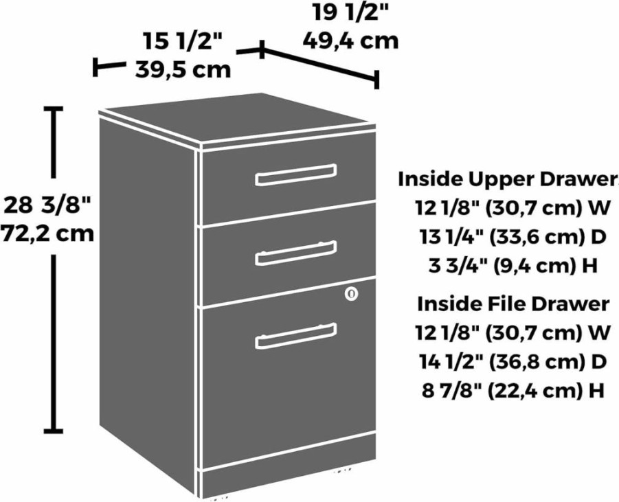 Sauder Classic Cherry 3-Drawer Mobile File Cabinet, 15.55"W x 19.45"D x 28.43"H, Officeworks Collection
