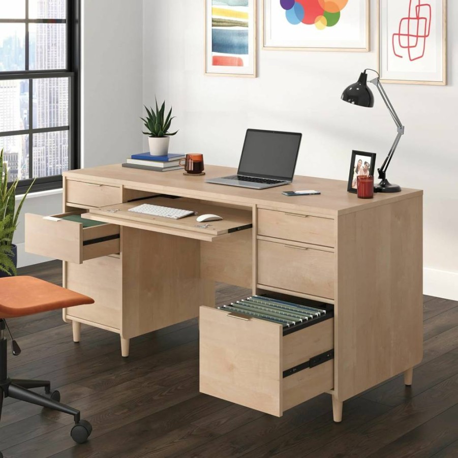 Sauder Clifford Place Executive Desk - Natural Maple Finish Office Desk for Commercial Use