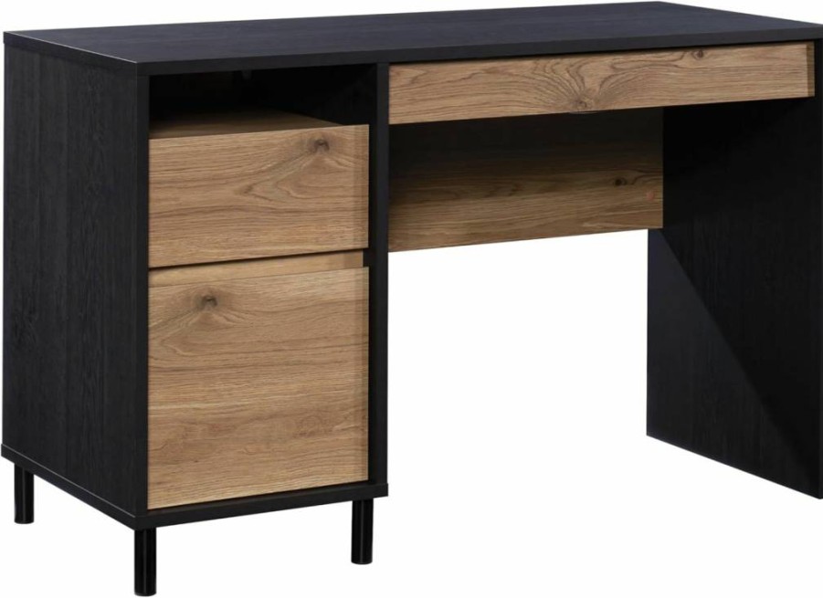 Sauder Acadia Way Single Pedestal Desk in Raven Oak Finish - Stylish Home Office Furniture