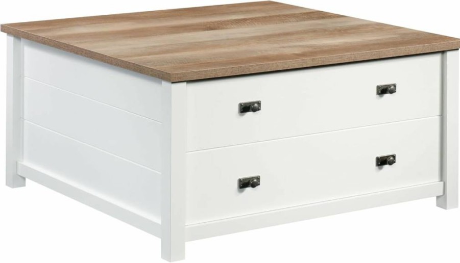 Sauder Cottage Road Coffee Table in Soft White Finish - Stylish Living Room Furniture