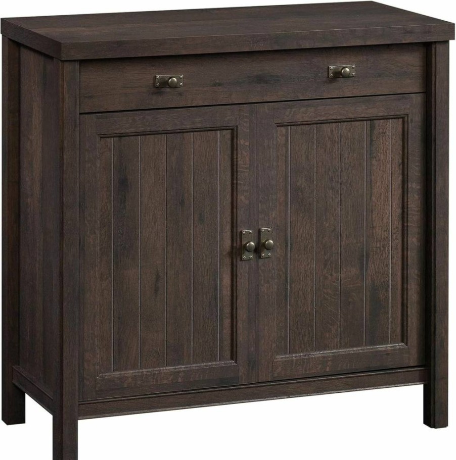 Sauder Costa Coffee Oak Accent Storage Cabinet with Doors - Library Base for Hutch, Stylish Home Office Furniture