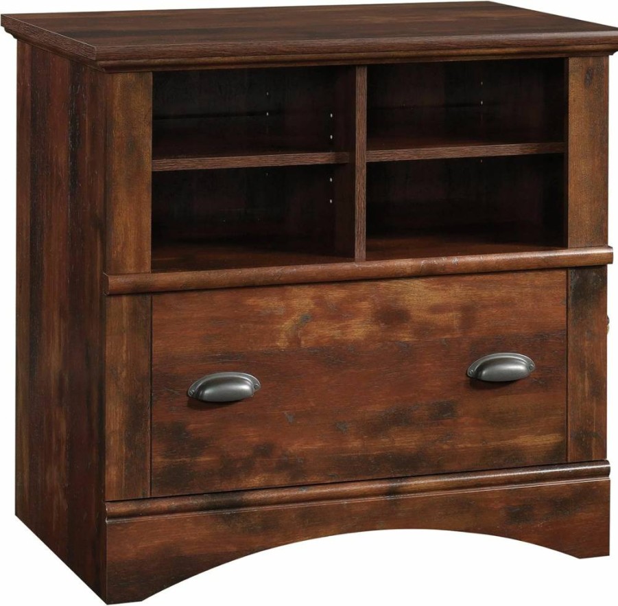 Sauder Curado Cherry Lateral File Cabinet with Drawers and Shelves - Harbor View Office Storage Solution
