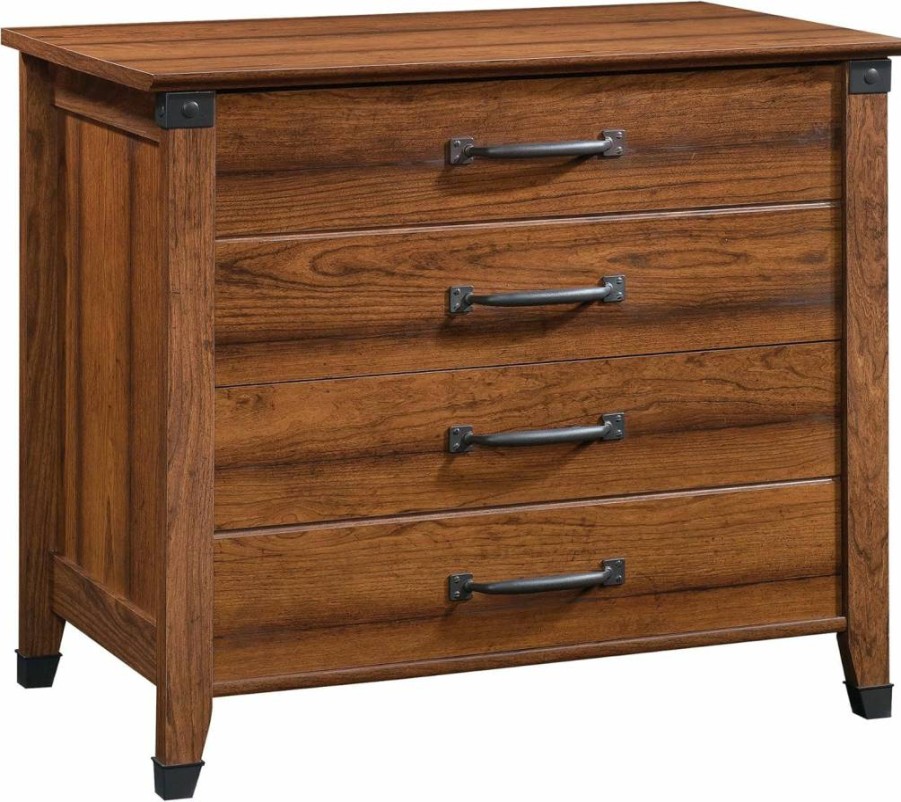 Sauder Carson Forge 2-Drawer Lateral File Cabinet in Washington Cherry - Rustic Vintage Style Office Storage Solution