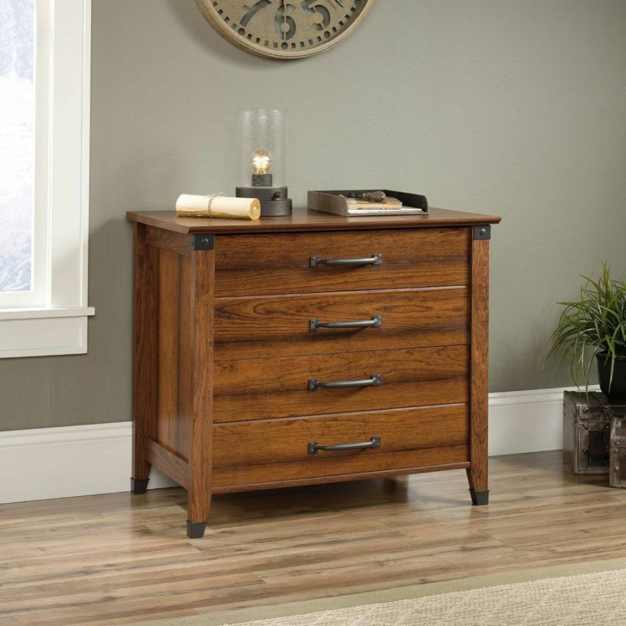 Sauder Carson Forge 2-Drawer Lateral File Cabinet in Washington Cherry - Rustic Vintage Style Office Storage Solution