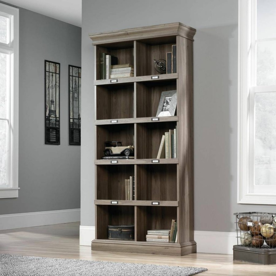 Sauder Barrister Lane 10-Cube Tall Bookcase - 75.04" Height, Salt Oak Finish, 35.55" Wide Storage Shelf for Home Office & Living Room