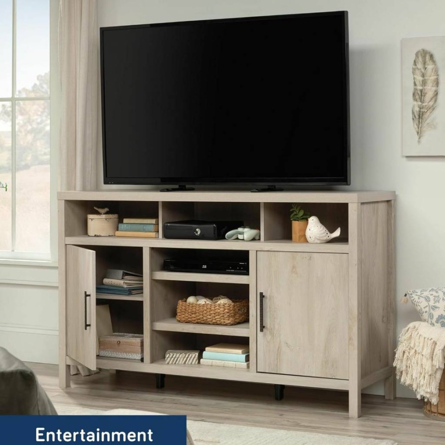Sauder Chalked Chestnut TV Stand - Stylish Entertainment Center with Select Storage