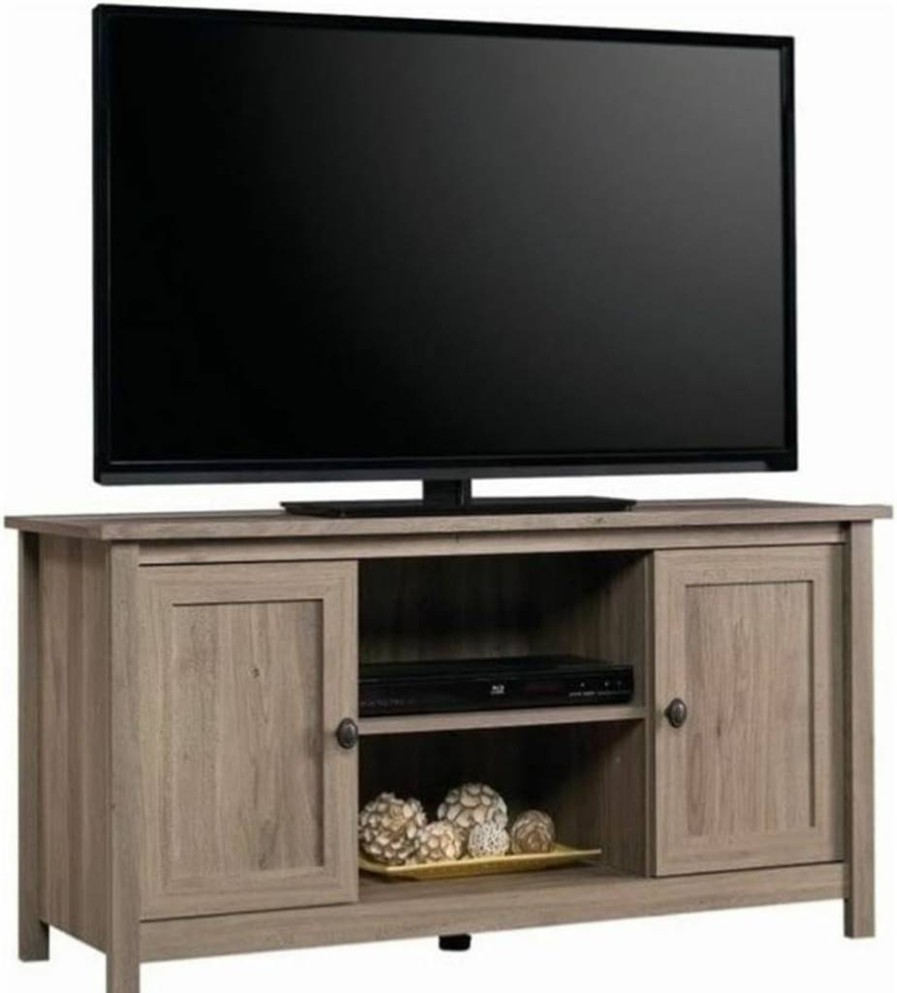 Sauder County Line TV Stand for 47 Inch TVs, Salt Oak Finish Panel Design Media Console