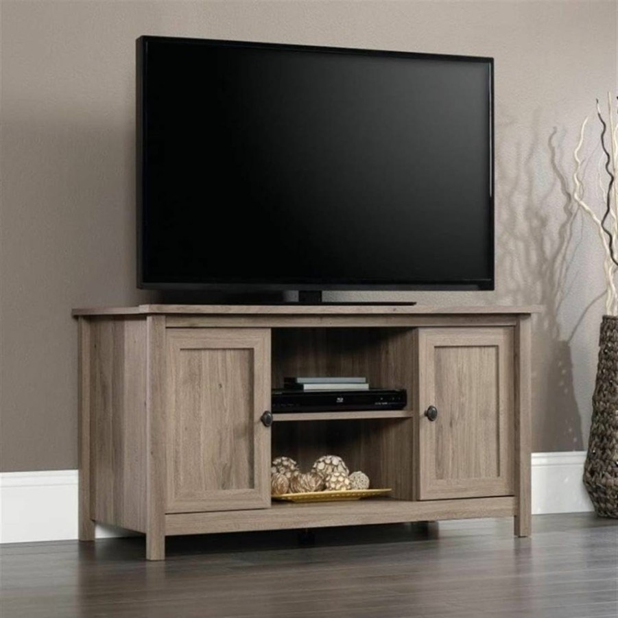 Sauder County Line TV Stand for 47 Inch TVs, Salt Oak Finish Panel Design Media Console