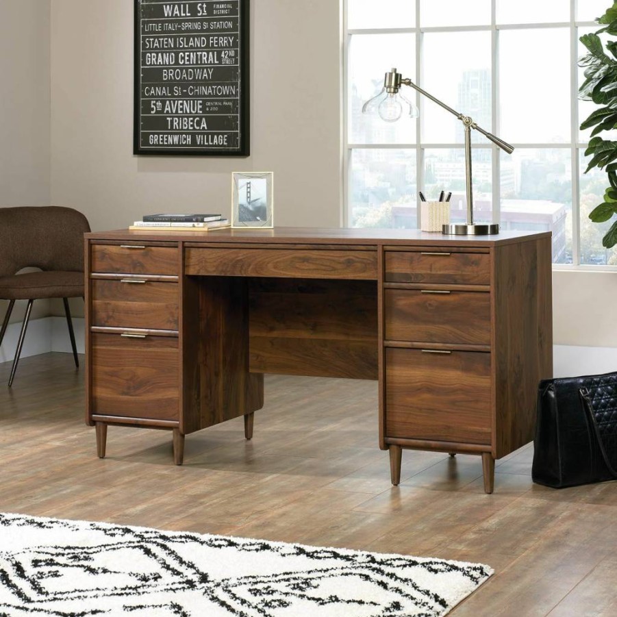 Sauder Clifford Place Executive Desk - Grand Walnut Finish, Stylish Home Office Furniture
