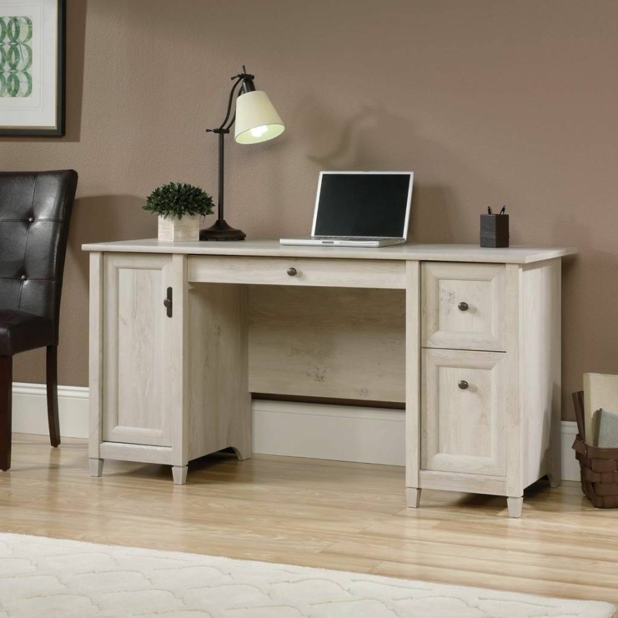 Sauder Edge Water 59" Computer Desk with Storage Drawers, Home Office Furniture in Chalked Chestnut Finish