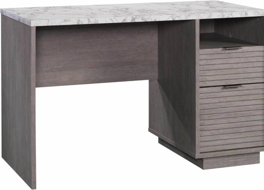 Sauder East Rock Modern Single Pedestal Desk 47.17" Length Ashen Oak Finish Contemporary Home Office Workstation