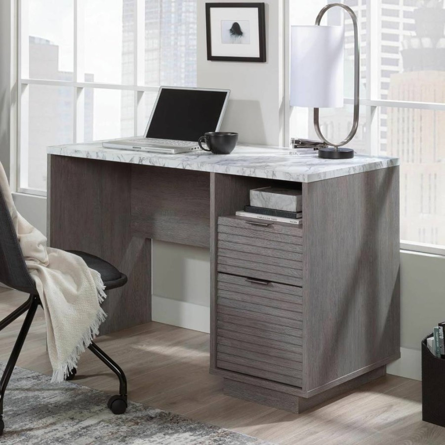 Sauder East Rock Modern Single Pedestal Desk 47.17" Length Ashen Oak Finish Contemporary Home Office Workstation