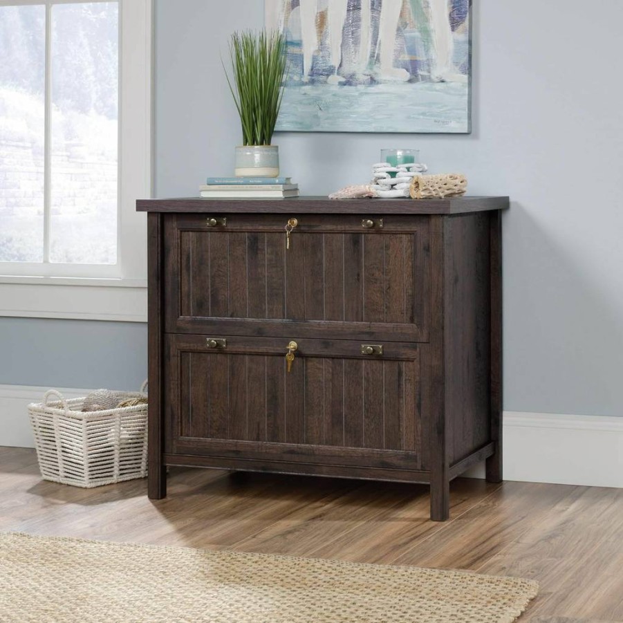 Sauder Costa 2-Drawer Lateral File Cabinet, Coffee Oak Finish, Locking Rustic Cottage Style Office Storage