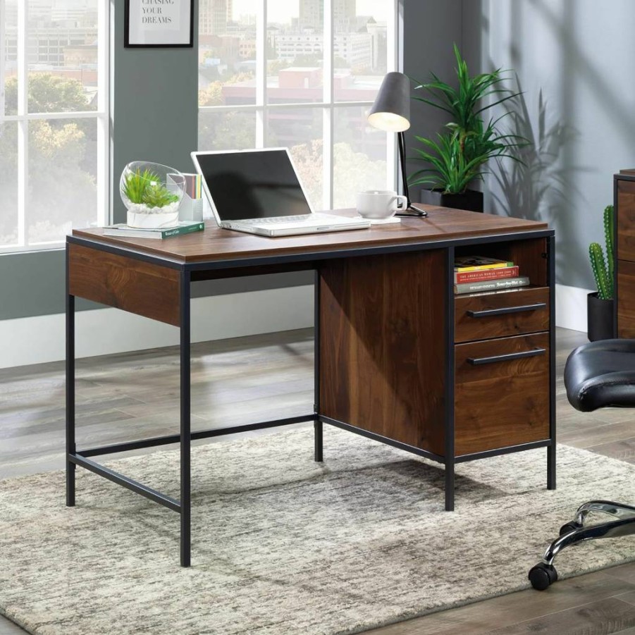 Sauder Nova Loft Home Office Desk with Drawers - Kiln Acacia Finish, Modern Writing Desk for Small Spaces