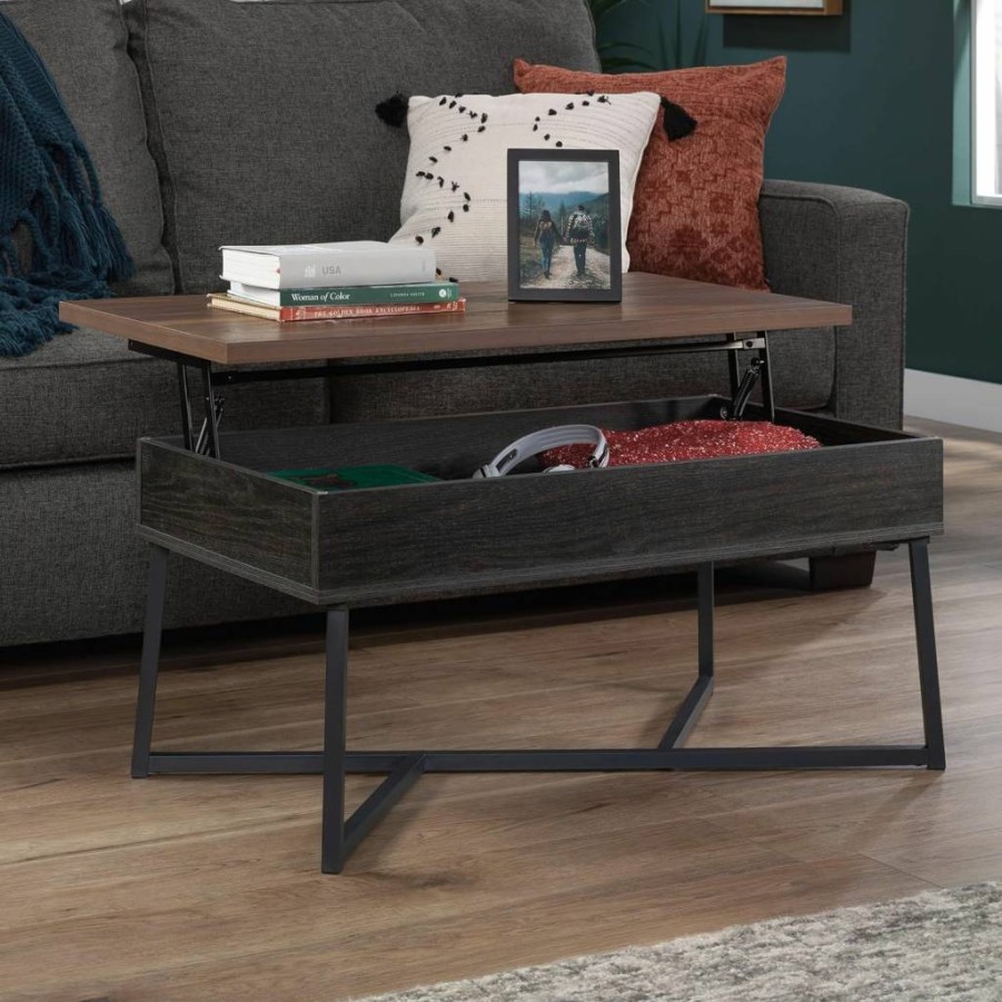 Sauder Canton Lane Lift-Top Coffee Table with Storage in Brew Oak Finish - Sturdy Lift-Top Design for Living Room, Office, or Dorm