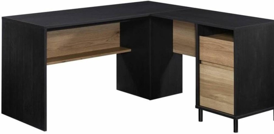 Sauder Acadia Way Modern L-Shaped Desk in Raven Oak Finish - Stylish Home Office Furniture