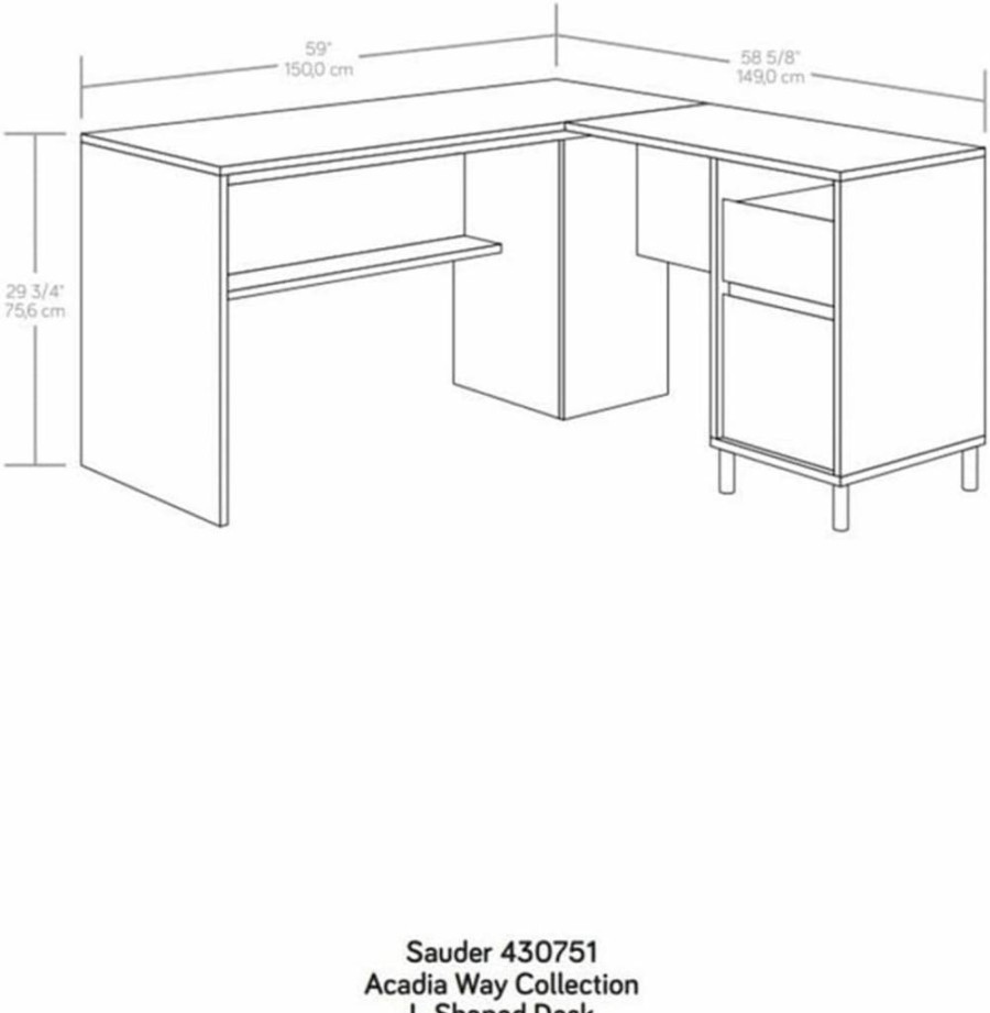 Sauder Acadia Way Modern L-Shaped Desk in Raven Oak Finish - Stylish Home Office Furniture