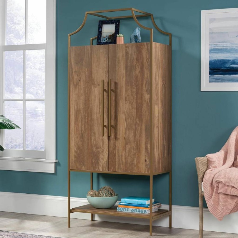 Sauder Lux Cabinet - Modern Sindoori Mango Finish International Style Storage
