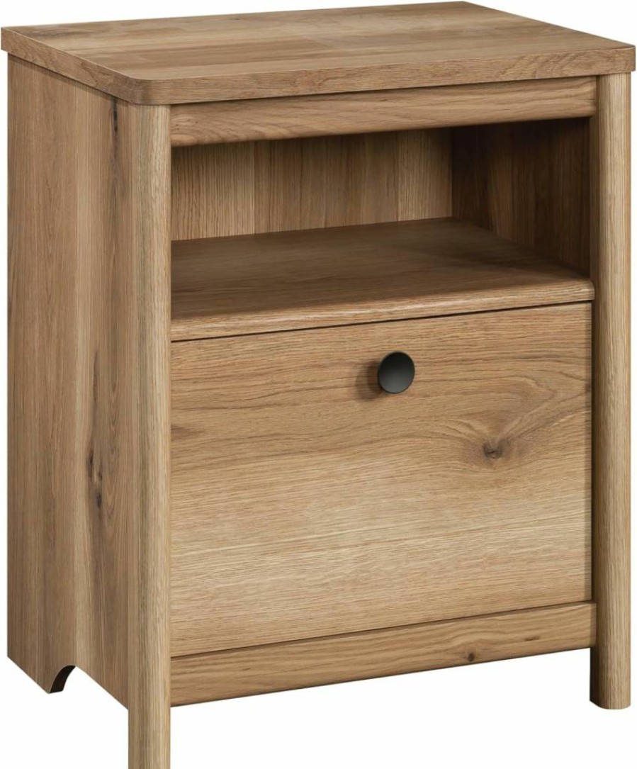 Sauder Dover Night Stand with Edge Design in Denim Oak Finish - Compact Bedside Table with Storage