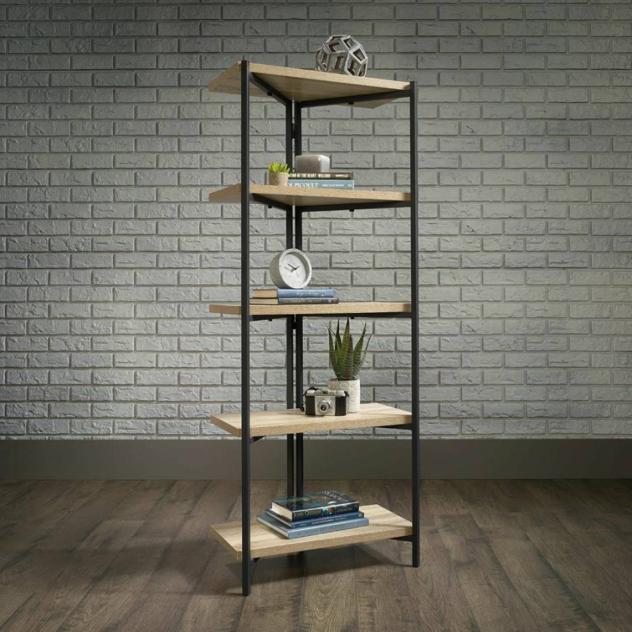 Sauder North Avenue Tall Bookcase - 56.77" Height, Smoked Oak Finish, 23.47" Width, Bookshelf for Home & Office Storage