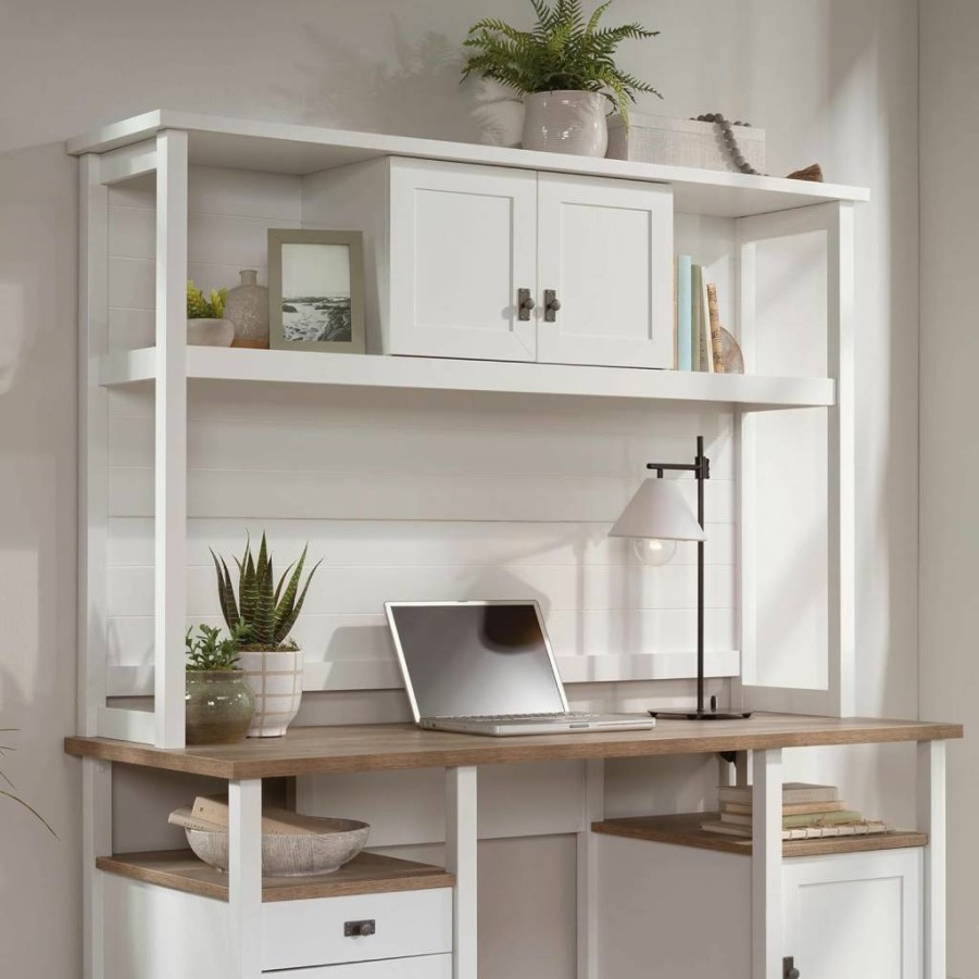 Sauder White Cottage Road 60-Inch Hutch for Kitchen or Dining Room Storage