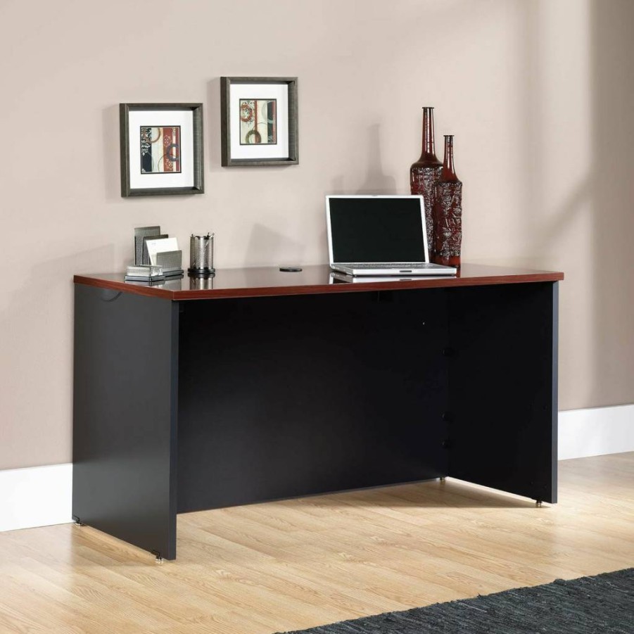Sauder Via Commercial Office Credenza Desk, Classic Cherry Finish - Stylish & Durable Workspace Storage Solution