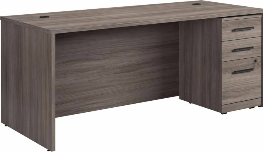 Sauder Officeworks 72" Classic Cherry 3-Drawer Pedestal Desk with Storage, 71.1" L x 29.5" W x 29.3" H