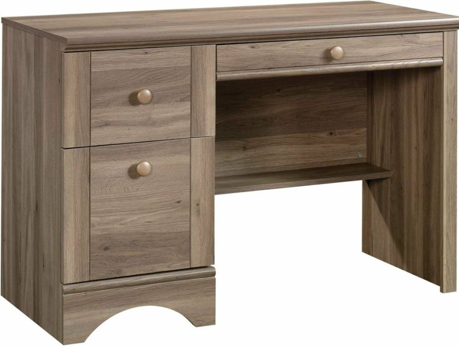 Sauder Salt Oak Finish Harbor View Computer Desk - Modern Home Office Workstation with Durable Construction