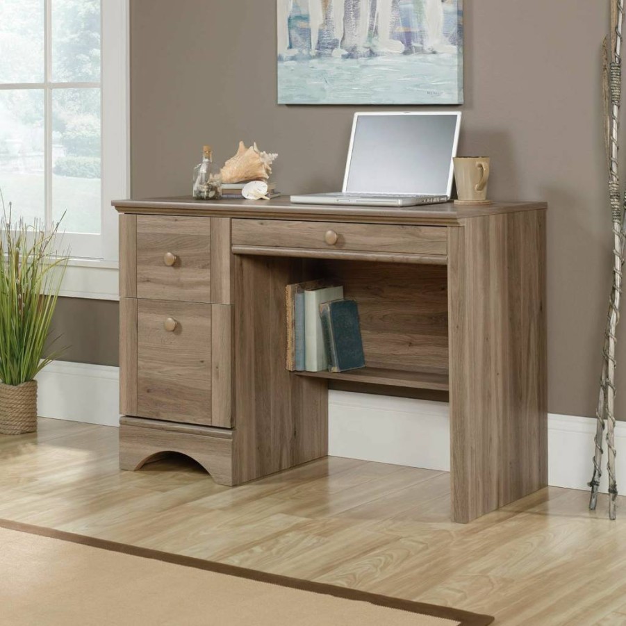 Sauder Salt Oak Finish Harbor View Computer Desk - Modern Home Office Workstation with Durable Construction