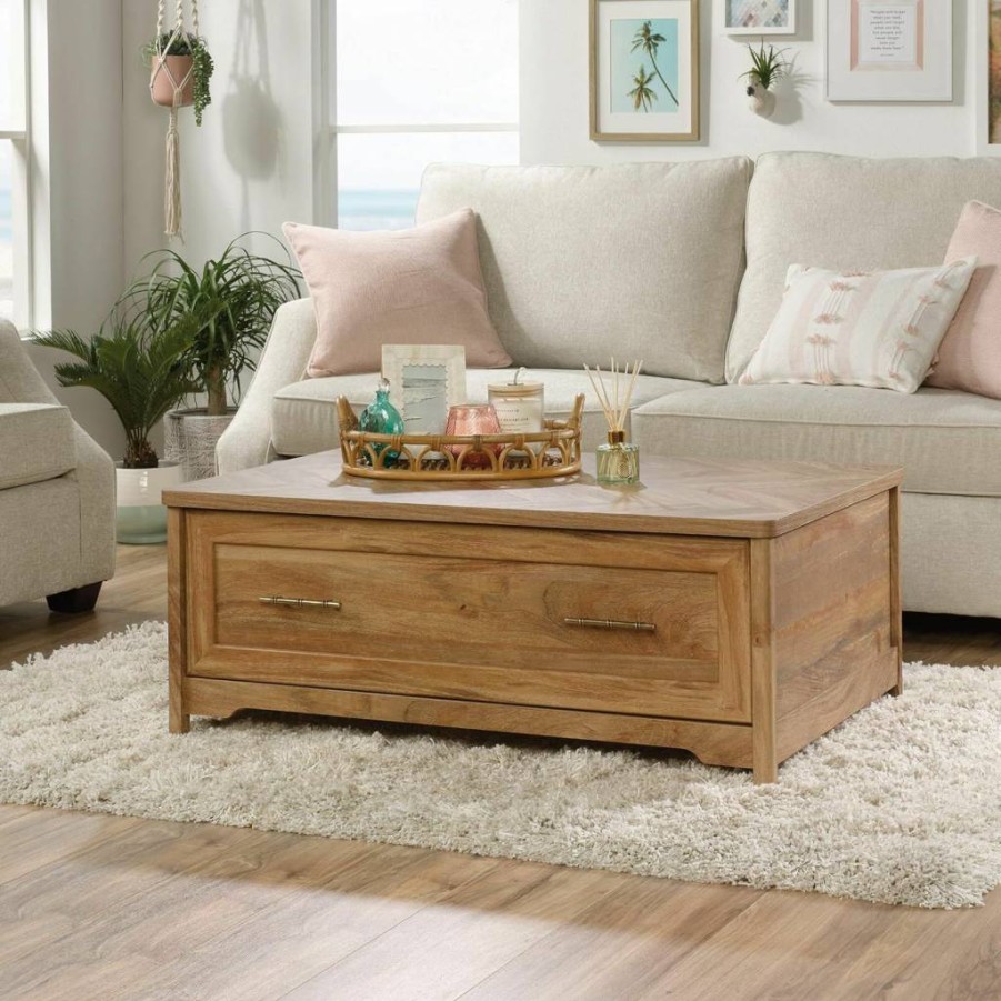 Sauder Coral Cape Coffee Table - Modern Mango Finish Lift-Top Design for Living Room
