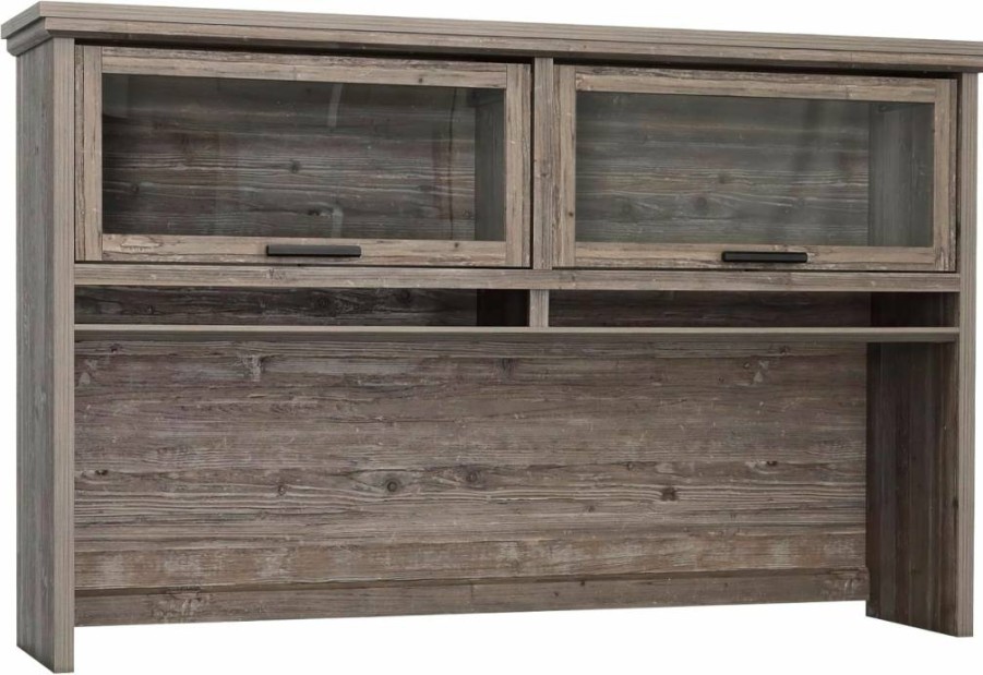 Sauder Aspen Post Hutch Desk with Storage in Pebble Pine Finish - Stylish Home Office Furniture
