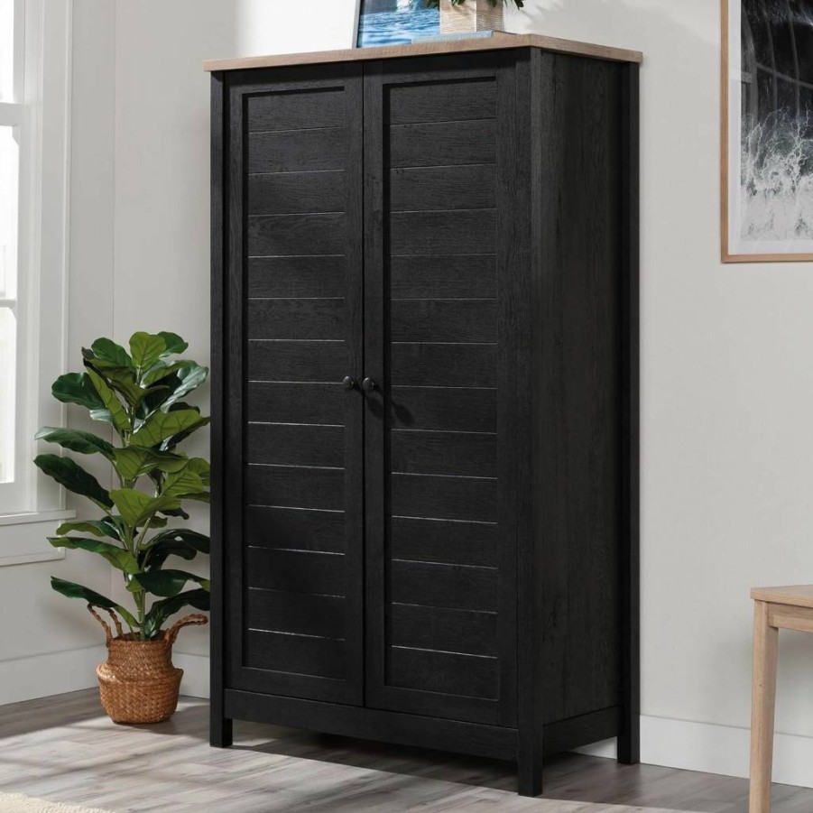Sauder Cottage Road 30.7" Storage Cabinet with Adjustable Shelves, Raven Oak Finish for Living Room or Office Organization