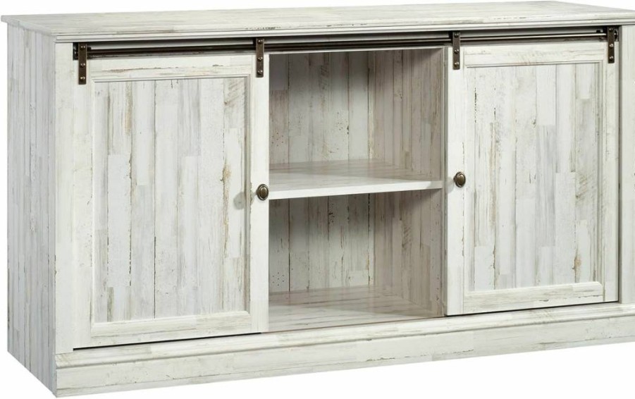 Sauder White Plank Finish Barrister Lane 60" TV Credenza Cabinet for Living Room Storage