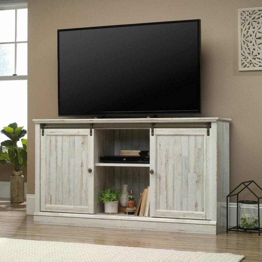 Sauder White Plank Finish Barrister Lane 60" TV Credenza Cabinet for Living Room Storage