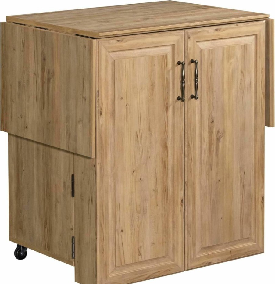 Sauder Craft Works Khaki Pine Craft Workstation with Storage | Durable Writing Desk & Organizer